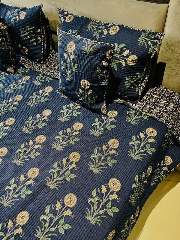 BLUE POPPY QUILTED BEDCOVER SET(5PC) - BEDCOVER + 2 PILLOW CASES + 2 CUSHION COVERS +
  
  