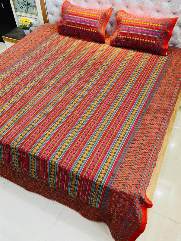 Bedsheets King Size with Pillow Covers (Kantha 004