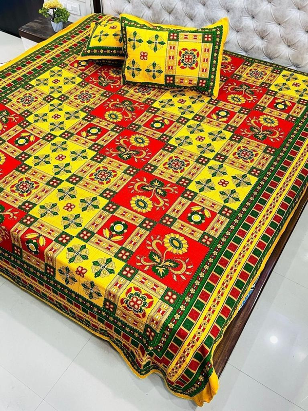 Bedsheets King Size with Pillow Covers (Kantha 008