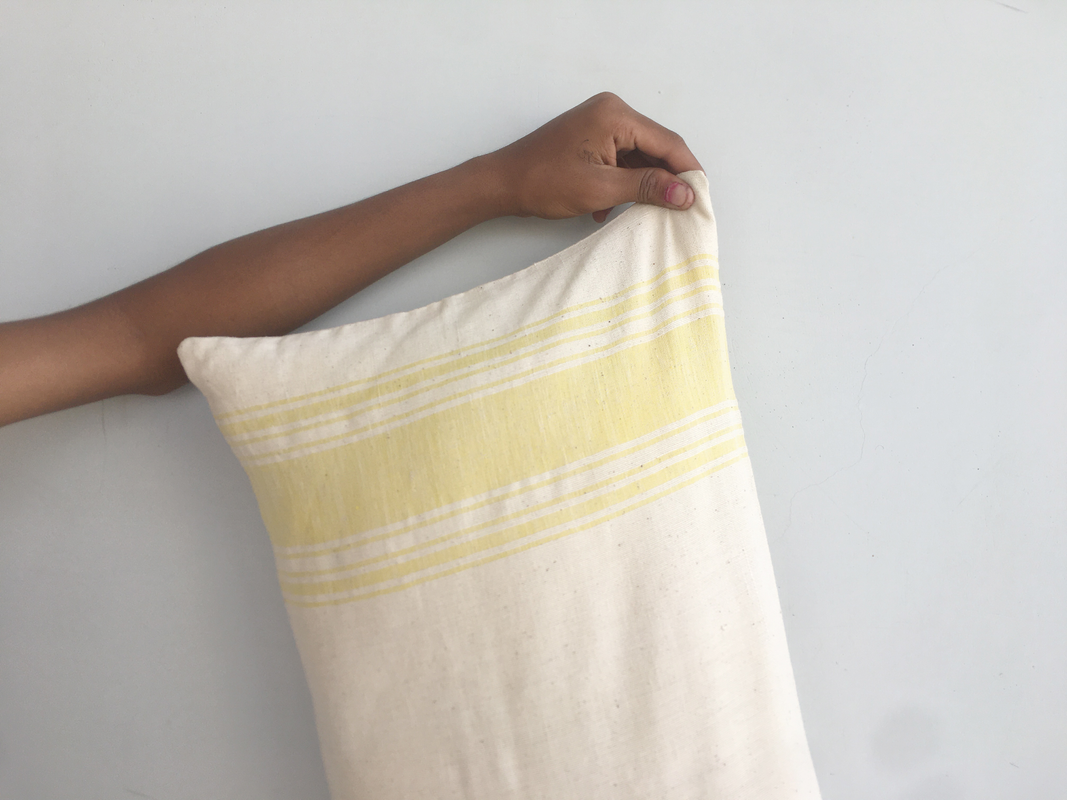 Rustic Yellow Handspun Handwoven Cotton Lumbar Cushion Cover 14"X28"