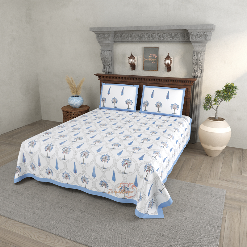 COTTON BEDSHEET, HAND Block Print Bedsheet with 2 Pillow Cover Bedroom Home Decor Cypress Tree Bedsheet Cotton Double For Indian Design Bedsheet